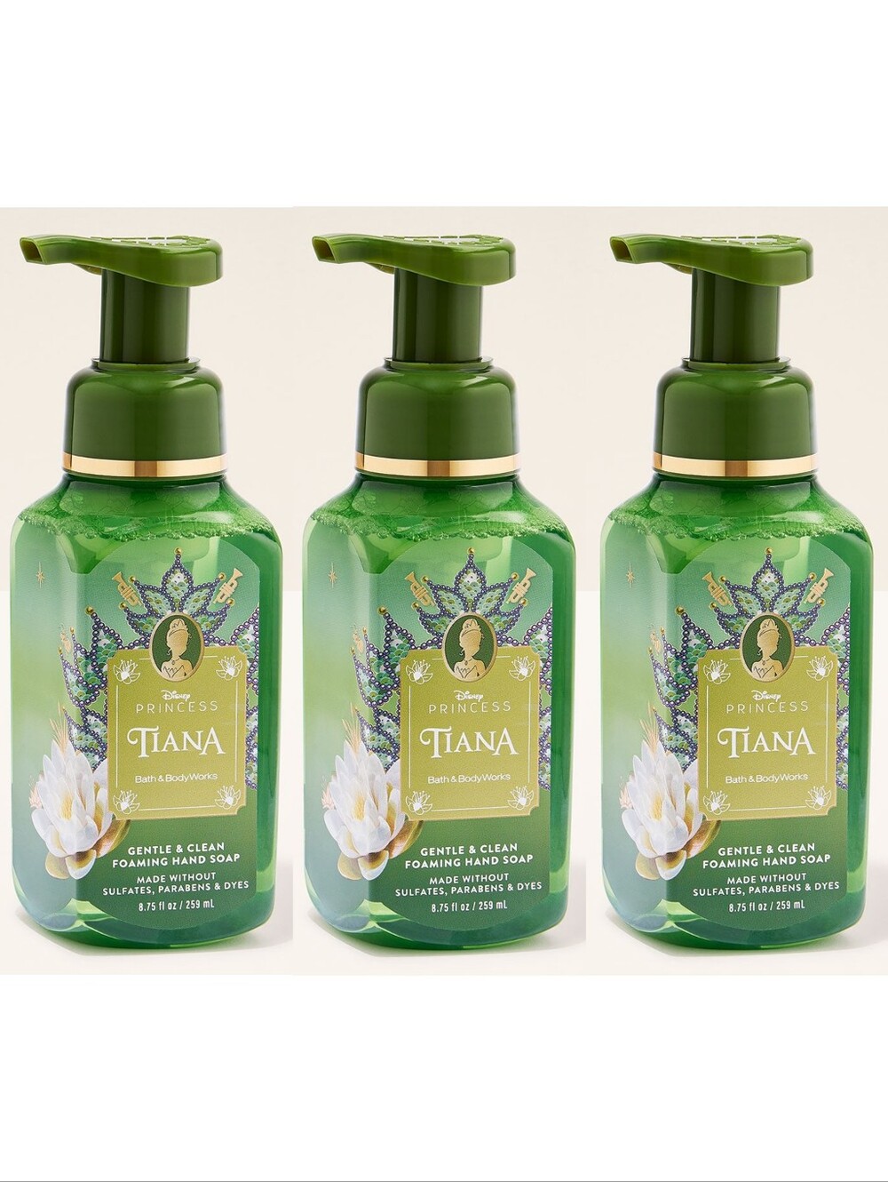Bath & Body Works Princess Tiana Gentle & Clean Foaming Hand Soap Set of 3 NEW